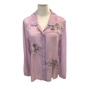 J. Jill Lilac Purple Sheer Embroidered Button Shirt M Boho Cottage Dainty NWT‎